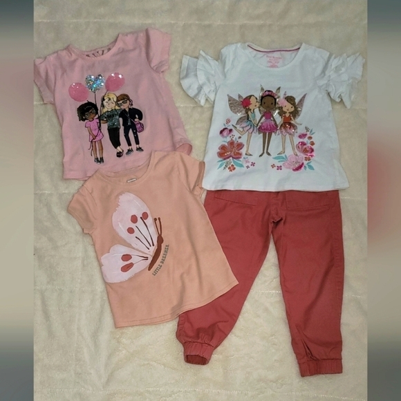 Girls Summer Bundle Set 3 tops with Elastic Waistband pants - Picture 1 of 5